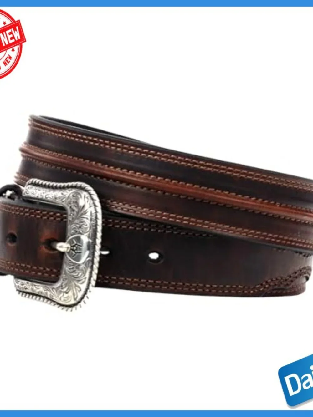 Men's Distressed Leather Western Belt, Size 38, Premium Full-Grain